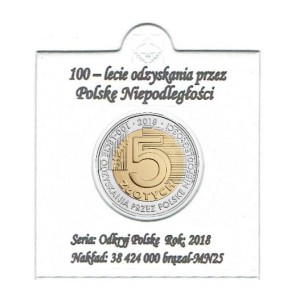 ODZYSKANIE NIEPODLEGŁOŚCI 2018 5ZŁ + HOLDER + OPIS