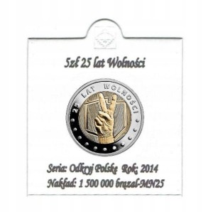 25 LAT WOLNOŚCI ODKRYJ POLSKĘ 2014 5ZŁ HOLDER+OPIS