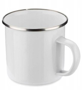 Emaliowany kubek biały ze srebrnym rantem 300ml