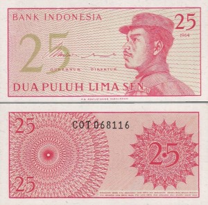 BANKNOT INDONEZJA 25 SEN 1964 UNC