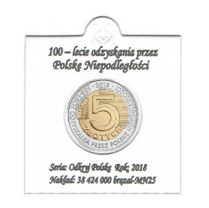 ODZYSKANIE NIEPODLEGŁOŚCI 2018 5ZŁ + HOLDER + OPIS