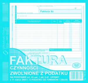 198-2E Faktura czynności zwolnionych z podatku