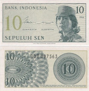 BANKNOT INDONEZJA 10 SEN 1964 UNC